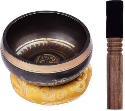 Tibet Şarkı Kasesi Seti 11,5 cm/4,5 inç El Yapımı Metal Ses Kasesi ve Yumuşak Yastık ve Meditasyon, Çakra Şifası, Yoga, Rahatlama için Ahşap Çarpıcı