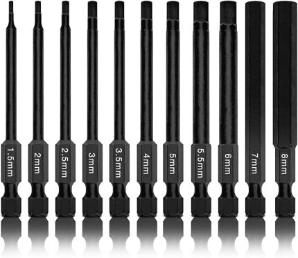 01148A altıgen uç seti, 11 parça, metrik boyutlar, 1,5 mm ila 8 mm, manyetik altıgen uç, hızlı değişim şaftları, premium S2 çelik, matkaplar ve darbeli matkaplarla uyumlu