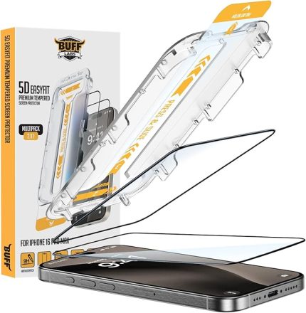 LABS iPhone 16 Serisi ile Uyumlu 5D EasyFit 2 Adet Kolay Uygulama Aparatlı Ekran Koruyucu Temperli Cam, iPhone 16 Pro Max, Şeffaf