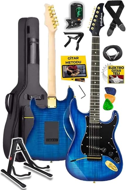 GLC-40BL Profesyonel Elektro Gitar Mavi (Stand Gigbag Askı Capo Tuner Pena Kablo Yedek Tel)