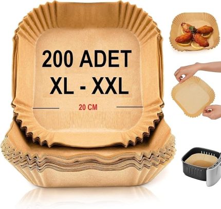 Ticaret Airfryer Pişirme Kağıdı,Xl-Xxl Büyük Boy, Kare, 200 Adet Hava Fritöz Parşömen Fırın Kağıdı Tek Kullanımlık Kağıt Fırın Fritöz Pişirme Kızartma Tavası Için Uygun 20CM