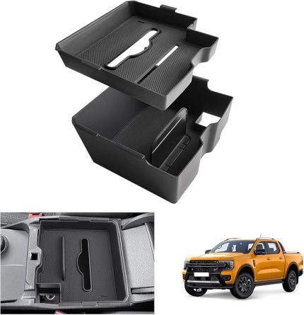 adet] GAFAT Ford Ranger T9 2024 2025 ile uyumlu (elektronik fren) orta konsol saklama kutusu çift katlı çıkarılabilir, Ranger T9 Raptor Wildtrak XLT kolçak düzenleyici
