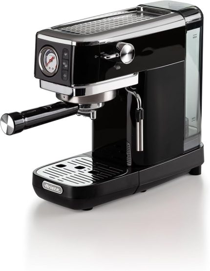 Espresso Slim Metal 1381, manometreli kahve makinesi, kahve tozu ve ESE kapsülleri ile uyumlu, 15 bar Max, filtre 1 veya 2 fincan, Cappuccino başlığı, 1300 W, Siyah