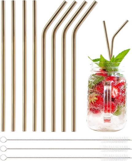 Home 6'lı Paslanmaz Çelik Pipet + 3 Adet Temizleme Fırçası Gold