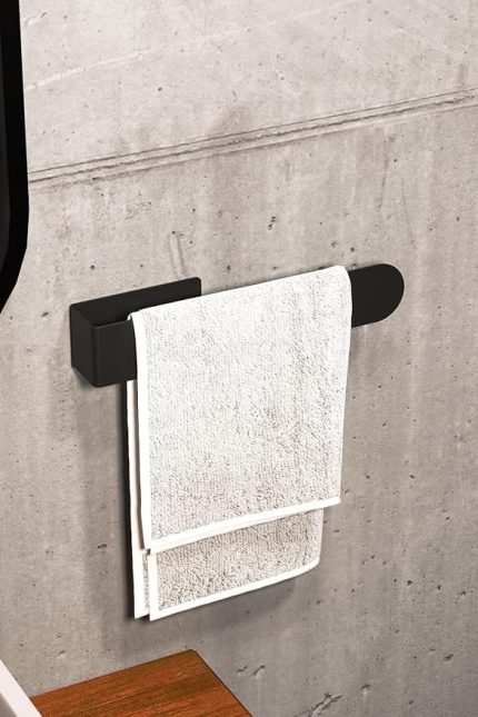 Unique Paslanmaz Çelik Mat Siyah Havlu Askısı - Banyo & Tuvalet Yapışkanlı HAVLULUK