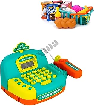 ve Işıklı Dokunmatik Barkod Okuyuculu Mikrofonlu Alışveriş Sepetli Oyuncak Yazar Kasa 29 Parça - Görsel 5