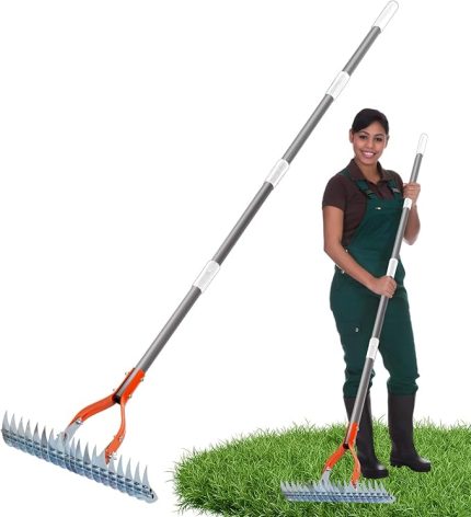 saza tırmık, bahçe bahçe tırmık | Ayarlanabilir uzun saplı kültivatör bahçe el tırmığı | Tiller kültivatör, ayıklama, gevşeme, havalandırma, presleme için taşınabilir ergonomik bahçe