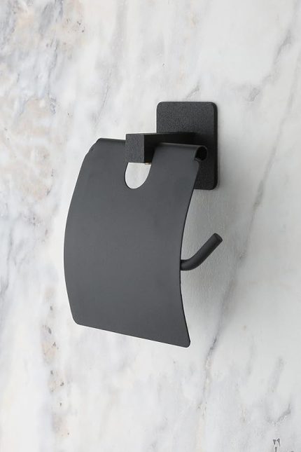 Banyo Kare Siyah Yapışkanlı Kapaklı Tuvalet Kağıtlığı Wc Kağıtlık Tuvalet Kağıdı Askısı