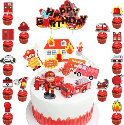 Pasta dekorasyonu, itfaiye aksesuarı, 26 adet, itfaiye aksesuarı, itfaiye dekorasyonu, çocuk doğum günü, itfaiye, doğum günü dekorasyonu