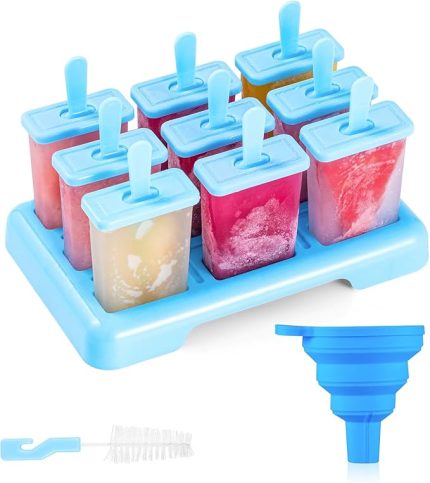 Ice Lolly Kalıpları 9 Buz Dondurma Kalıpları Yeniden Kullanılabilir Kendin Yap Fikirleri Buz Lolly Çubuk - Temizleme Fırçası ve Silikon Katlanır Huni ile birlikte gelir