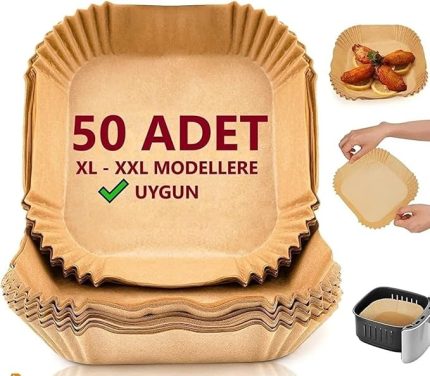 Home Aırfrey Pişirme Kağıdı,XL,XXL Aırfreyler İçin Parşömen Kağıdı,Sıvıya Ve Yağa Dayanıklı Sıcak Hava Fritözleri İçin Yanmaz Kağıt (50 Adet)