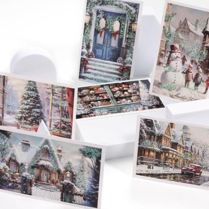 Simli kartpostal, yılbaşı, kış sokakları Set (6 adet)