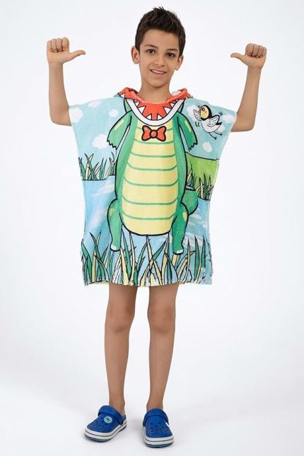 HOME Timsah Desen Çocuk Panço Plaj Havlusu Yeşil 5-6 Yaş