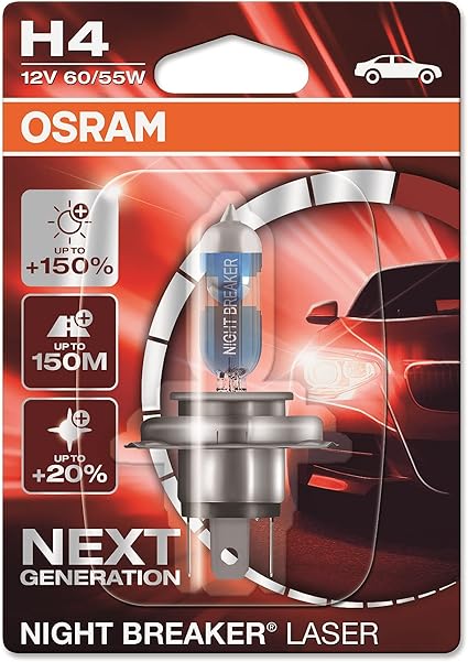 Ampul Night Breaker Laser H4 12V 60/55W%150'ye kadar Fazla Işık 150M'ye kadar Fazla Görüş Açısı,%20'ye kadar Beyaz Işık 64193NL-01B - Görsel 4