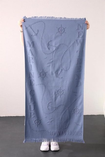 Trend%100 Pamuk Kabartmalı Plaj Havlusu - Mavi