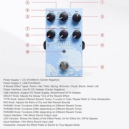 Universe Reverb Gitar Pedalı, Gelişmiş Ses Modelleme Için 9 Sıcak Otantik Reverb Tipine Sahip Dijital Gitar Efekt Pedalı - Görsel 4