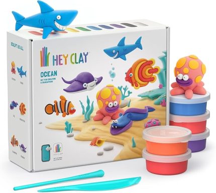 CLAY Okyanus Seti - Hava ile Kuruyan 15 Kutu Kil Seti ve Şekillendirme Aletleri ile Eğlenceli ve Etkileşimli Talimatlar Uygulaması