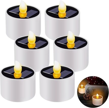 6 adet güneş enerjili tealight mum, dış mekan için, güneş enerjili mum, dış mekan için su geçirmez LED mum, alevsiz güneş enerjili mum, gece lambası, kamp, fener, bahçe, düğün, festival