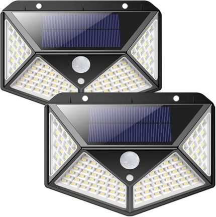 mekan için solar lambalar, 270° dört taraflı aydınlatma - 2200mAh, 100 LED güneş enerjili lamba, hareket sensörlü, su geçirmez, duvar lambası, güneş enerjili dış mekan lambası, bahçe, avlu için güneş enerjili lamba -【2 adet】