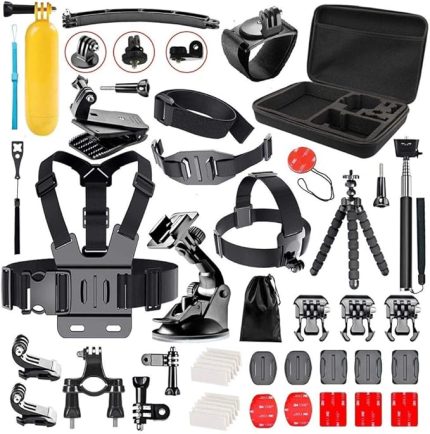 50 Parça Aksiyon Kamera Aksesuar Seti Çantalı – GoPro ile uyumlu, DJI ile uyumlu, Insta360 ile Uyumlu Çantalı Spor Montaj Kiti Vlog Seyahat Çekim Aparatları
