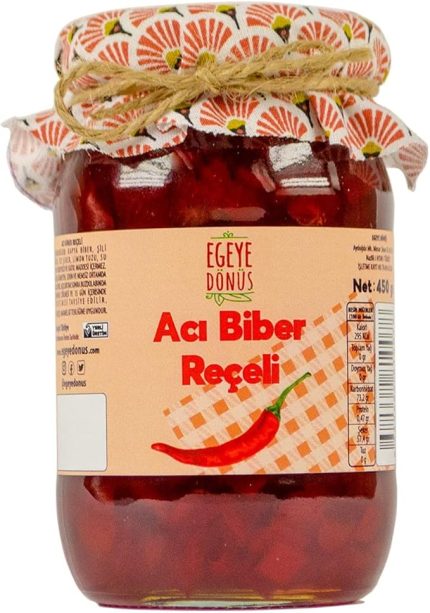DÖNÜŞ Ev Yapımı Geleneksel Acı Biber Reçeli Cam Kavanoz - 450 Gr. (%65-%70 Meyve Oranı)