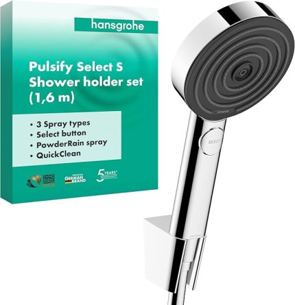Pulsify Select S duş seti, hortumlu ve tutuculu duş başlığı, 3 püskürtme türüne sahip duş başlığı, krom