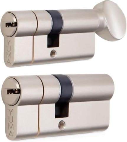 | Ortak Anahtarlı Bilyalı Tuzaklı 2'li Set Kilit Göbeği, Mandallı - Mandalsız Set, Çelik Kapı Göbeği (68 mm, Nikel)