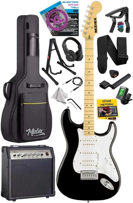 RPH-40WB-30AMP Siyah Beyaz 30W Amfili Elektro Gitar Seti HSH Manyetik Maple Klavye Üst Kalite