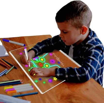 Çizim Tahtası Led Işıklı 20X30 CM 7 Kalem ve Stant Hediyeli Neon Işıklı Eğitici Not Tahtası