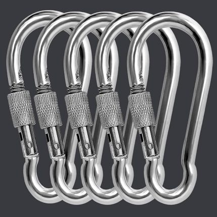 Karabina Kilitli 8 MM Yaylı Kanca Paslanmaz Çelik Kilit Tırmanma Olta Kamp Ekipmanları Hamak Anahtar Askı Kilidi 5 ADET