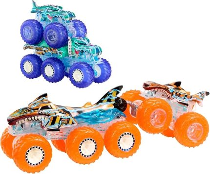 Wheels Monster Trucks Toy Truck & Big Rig Multipack, 1:64 Ölçekli Mega-Wrex & Tiger Shark ile Eşleşen Power Smashers Deco