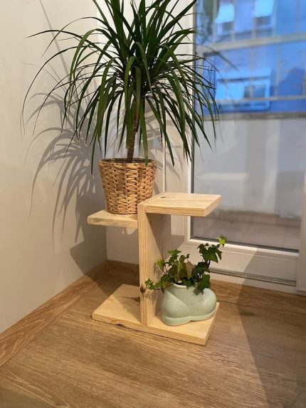 Tasarım Ahşap Dekoratif Mini Saksılık 2 Katlı Raflı Çiçeklik Standı