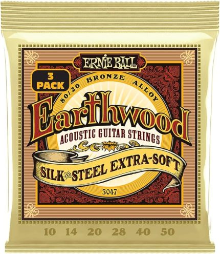 Ball Earthwood Ipek Ve Çelik Ekstra Yumuşak Akustik Gitar Telleri 80/20 Bronz 3 Paket Ölçer 10-50