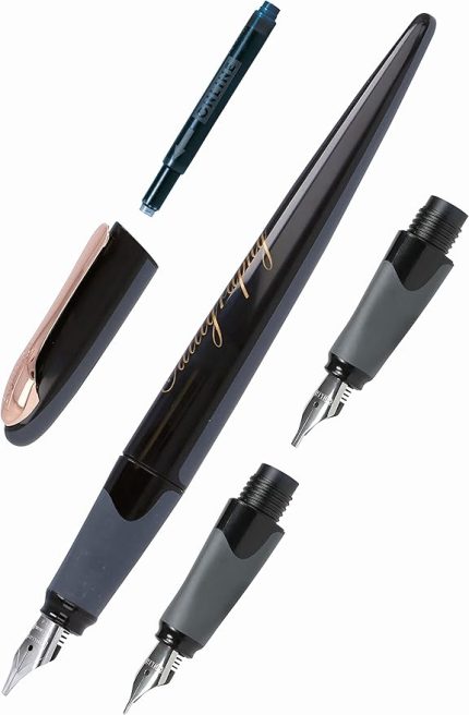 Hat Set I Kaligrafi Kalem Hava Black Rose I Kaligrafi Nib 3 Hatta Nib, 0.8/1.4/1.8 mm I Standart Mürekkep Kartuşları veya Dönüştürücü Ben Hattı Hayranları İçin Hediye Seti