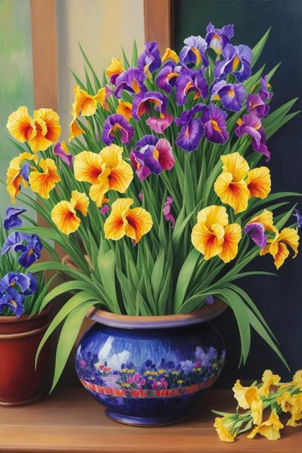 Baskılı Sayılarla Boyama Hobi Seti (Çerçeveli) 40x50 cm: Vazodaki Çiçekler