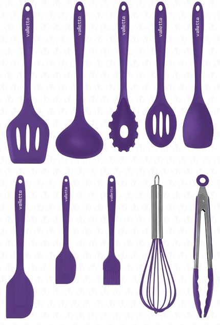 Salvatore 10 Parça Mor Isıya Dayanıklı Yanmaz Yapışmaz Silikon Spatula Seti - VLT1156
