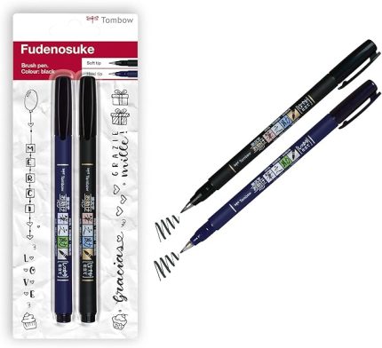 WS-BHS-2P Brush Pen Fudenosuke her biri 1 x sert ve yumuşak uçlu