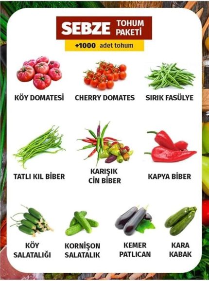 Dünyam 10 Çeşit Sebze Tohum Paketi 1000 Tohum