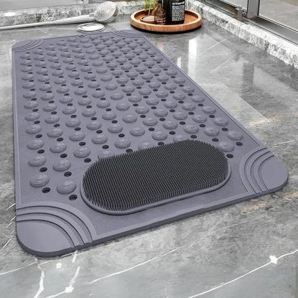 | Kaymaz Banyo Paspası | Antrasit Gri | 69,5x36cm – Dikdörtgen Duş Matı, Küvet Paspası | Güçlü Vantuzlu, Su Tahliyeli, Masaj, Fırçalı | Makinede Yıkanabilir | Kaydırmaz Zemin Matı