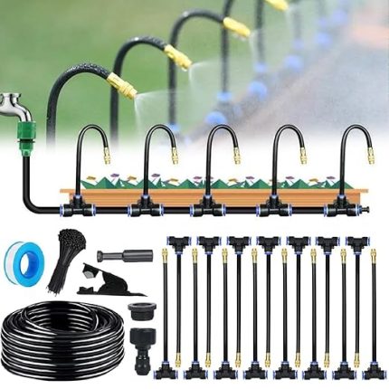 System Kit,360° Curved Garden Automatic Irrigation Systems,Watering Systems for Outdoor Plants,Adjustable Bendable Nozzle Copper Sprayer System,for Lawns,Flower Beds (15M)