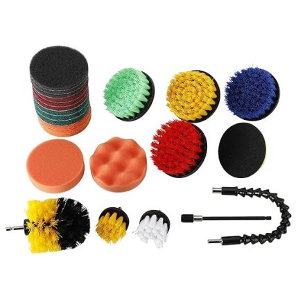 24 Parça Elektrikli Ovalayıcı Matkap Fırçası Temizleme Ekleri Seti, Döndürme Uzatmalı Matkap Fırçası, Fırça ve Ovma Pedleri, Havuz Karosu, Lavabo, Küvet, Zemin, Tekerlekler için