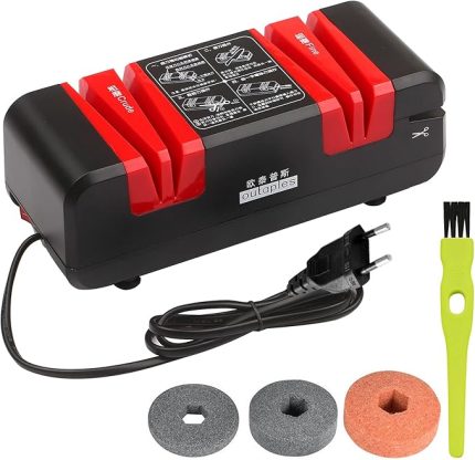 Profesyonel Elektrikli Bıçak Bileyici Çok Fonksiyonlu Otomatik Kesme Bileyicileri, 15 Derece Eğimli, Düz Tırtıklı Bıçaklar için Ham ve İnce Yivler Makas 3 Değiştirilebilir Zımpara Tekerleği ve