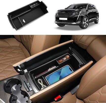 Orta konsol saklama kutusu, Peugeot 3008 5008 GT Citroen C5 Aircross DS7 Crossback 2016-2024 ile uyumlu, kolçak düzenleyici, orta kol dayanağı torpido gözü kaymaz paspaslı (siyah)