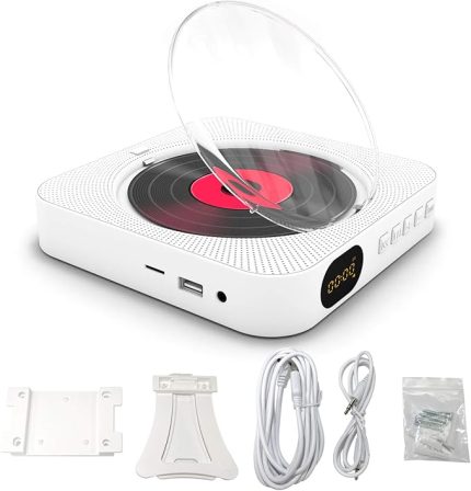 KC-909 Taşınabilir CD Çalar Dahili Hoparlör 3,5 mm Kulaklık Girişli Stereo CD Çalarlar Ekran Duvara Monte Edilebilir IR Uzaktan Kumandalı CD Müzik Çalar CD/BT/FM/TF Kart/AUX'u Destekler