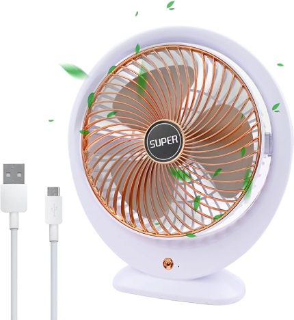Masa Vantilatörü Elektrikli Mini Masa Vantilatörü 3 Hız Ayarlanabilir Güçlü Rüzgar 360 ° Döndürme Taşınabilir Masaüstü Fan Ofis Ev Yatak Odası Dış Mekan Kamp için Sessiz Soğutma Fanı (Altın B)