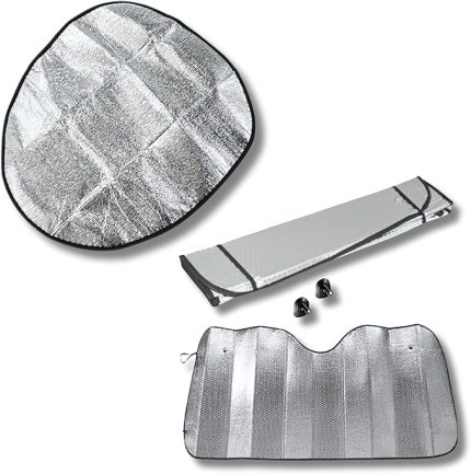 Direksiyon ve Torpido Güneşlik Seti 2li - Katlanabilir Direksiyon Güneşliği (50x50 cm) + Parlak Balonlu Vantuzlu Ön Cam Güneşliği (130x60 cm)- Evrensel Uyumluluk, Isı ve Güneş Koruması
