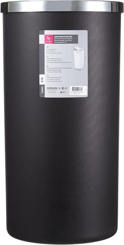 M-E76-06 Lenox 35 lt Çöp Kovası, Kapaklı, 30x56 cm, Siyah