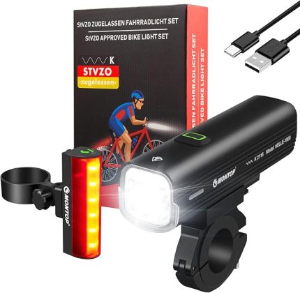 StVZO onaylı bisiklet lambası seti USB pil, LED bisiklet lambası, bisiklet aydınlatma seti, ön ve arka lambalar dahil, çocuklar ve yetişkinler için bisiklet lambaları