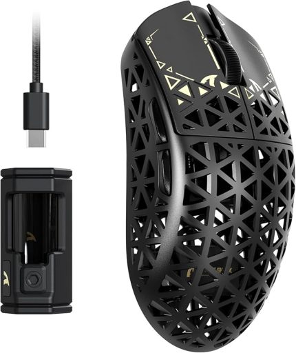SHARK R5 Ultra Kablosuz Oyun Fare Yüksek Hızlı Karbon Fiber Ultra Hafif 39g Kablo 2.4G/BT/USB-C Sensörü, PAW3950MAX Sensör, Kablosuz Problama Hızı 8KHz, 42KDPI, PC/Mac - Siyah
