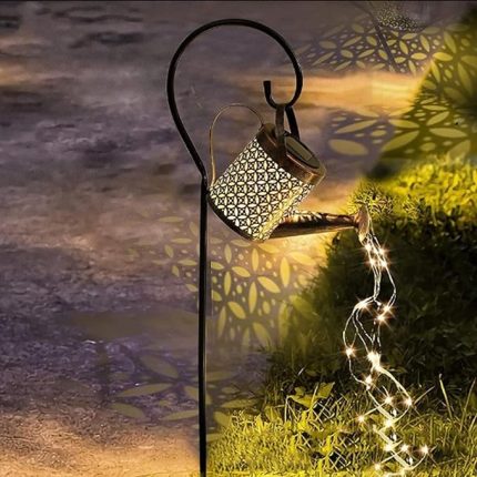 Güneş Enerjili Sulama Kabı LED Şelale Işık | Metal Standlı Tasarım (80 cm) | IP65 Su Geçirmez Bahçe Peri Işıkları | 5W Solar Dış Mekan Dekoratif Aydınlatma | Balkon Veranda Patika Lambası